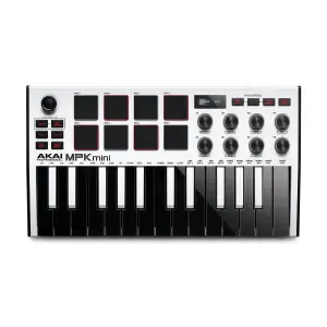 Akai MPK Mini MK3 MIDI Keyboard Controller – 25-Key Compact USB MIDI Pad Controller (White Edition)