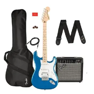Fender 0372820402 Squier Affinity Series Stratocaster HSS Electric Guitar Package Lake Placid Blue