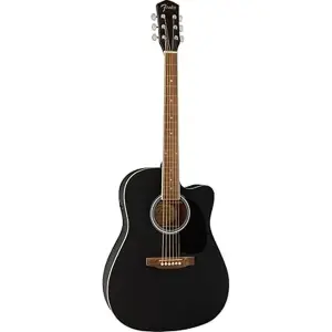 Fender FA-25CE Dreadnought Acoustic-Electric Guitar – Black – Cutaway Body, Built-in Tuner, Model 971913006