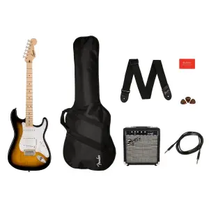 Fender Squier Sonic Stratocaster Electric Guitar Package – Sunburst Finish with Accessories (0371720603)