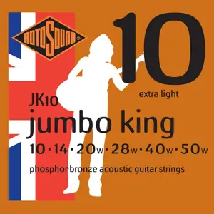 Rotosound JK10 Jumbo King Phosphor Bronze Acoustic Guitar Strings – 10-50 Gauge – Warm Tone & Quick Response