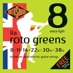Rotosound R8 Roto Greens Electric Guitar Strings – 8-38 (Extra Light)